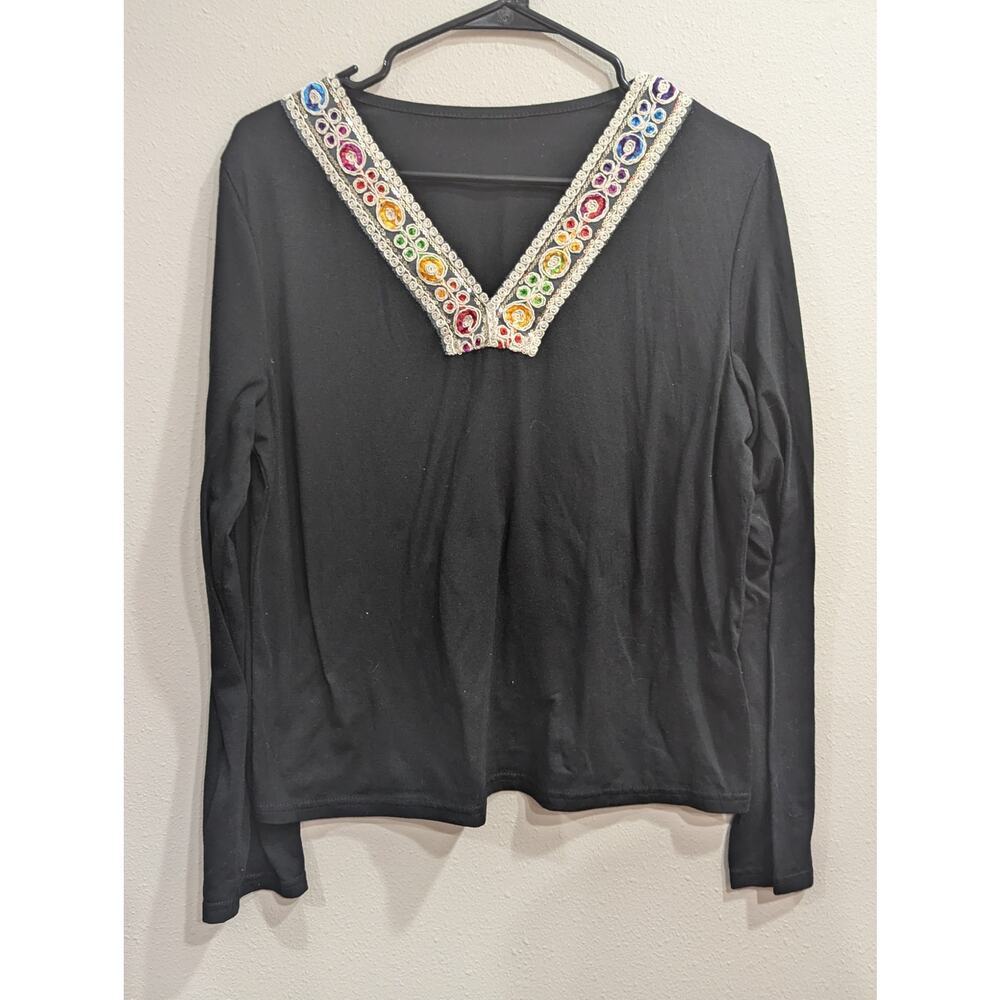 Long sleeve black v-nexk shirt with rainbow ribbon detailing by Shein size M